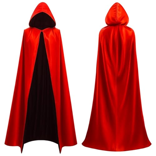 YceLon Rotkäppchen Kostüm Damen Umhang mit Kapuze - Langes Cape 140 cm aus Weichem Stoff für Halloween Karneval Fasching Verkleidung