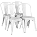 Yaheetech Metal Kitchen Dining Chairs Indoor-Outdoor Distressed Style Stackable Side Coffee Chairs in Distressed White, Set of 4