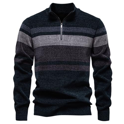 Mens Quarter Zip Pullover Sweater Knit Long Sleeve Spring Fall Color Block Sweaters2