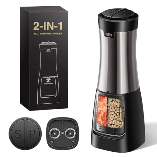 Comparison: Best 2 In 1 Salt And Pepper Grinder 11 2 in 1 Electric Salt and Pepper Grinder Set Shaker USB Rechargeable, Crosphere Salt and Pepper Grinder Mill Set Dual in One, Automatic Refillable Adjustable Coarseness Pepper Grinder with Light.