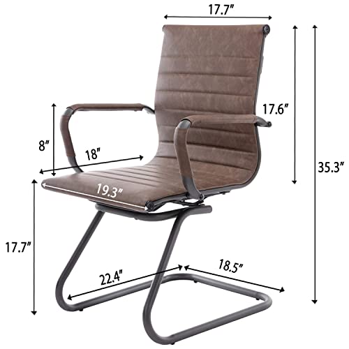 Image of Office Desk Chair No Wheels Set of 6 PU Leather Computer Chairs Mid Back Guest Chairs for School Reception Conference Waiting Room, Vintage Brown