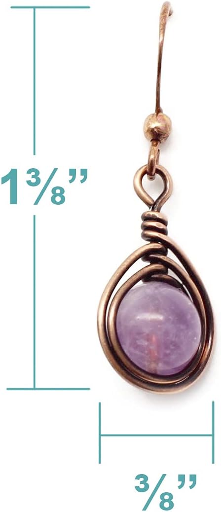 Pillar of Salt Studio Handcrafted Solid Copper Earrings with Lavender Amethyst Gemstone (Antiqued Copper, 1" drop)