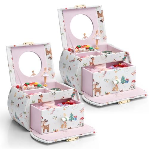VLANDO 2 Layer Girls Musical Jewelry Box with Ballerina and Large Drawers