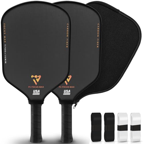 T700 Carbon Fiber Pickleball Paddle, Pickleball Set 16mm Pickle Ball Rackets with CMS Matte Surface Lightweight Honeycomb Core & Durable Edge Frame Larger Sweet Spot