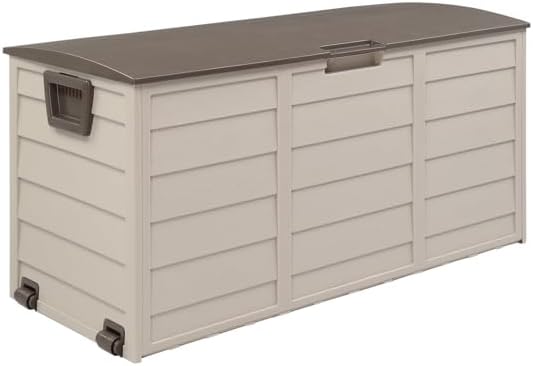 260L Outdoor Garden Storage Deck Box with Wheels - Lockable Plastic Chest for Tools, Cushions, Toys - Weatherproof, UV Resistant, Easy Assembly, Secure Seat