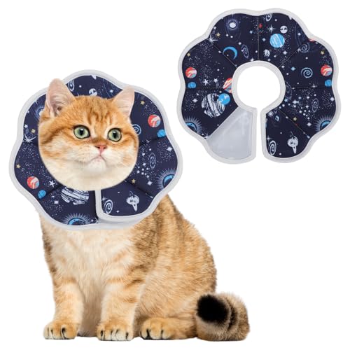 Halskrause Katze Weich & Wasserdicht, Katzenkragen nach OP - Halskrausen für Katzen & Hunde, Einstellbar mit Klett, 3 Größen (XS, S, M)