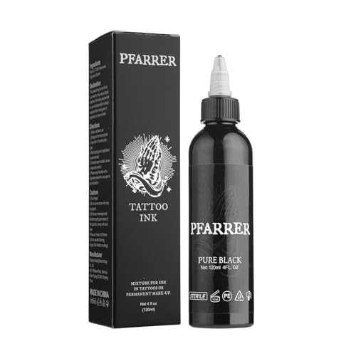 PFARRER Black Tattoo Ink 4oz(120ml) Vegan-Friendly USA Standard Pigment Tattoo Supplies Pure Black TI7003-120-001