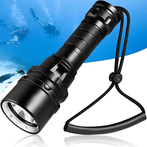 Diving Flashlight Dive Torch 2000 Lumen Waterproof Underwater XM-L2 LED Submarine Lights Holder with Rechargeable Battery,Charger for Under Water Deep Sea Cave at Night