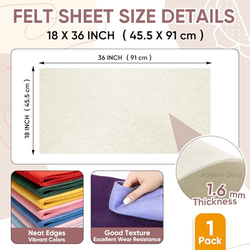 Image of Soft Felt Fabric Sheet 18 inch x 36 inch, 1.6mm Acrylic Craft Felt, Ivory