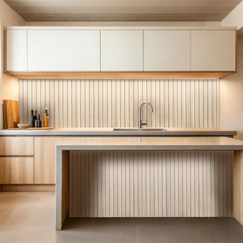 Image of 3D Peel and Stick Wall Panels PVC Grille Slat 197 inchx15.8 inch Self-Adhesive Wall Sticker Soundproof Paneling for Walls and Ceiling in Faux Herringbone Oak Texture