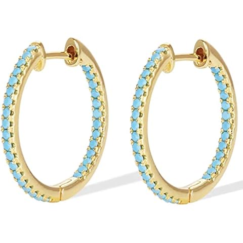AT Jewellery - 18ct Gold Filled Ladies Blue Turquoise Double Sided Snap-Closure 25mm Huggie Hoop Earrings Cover
