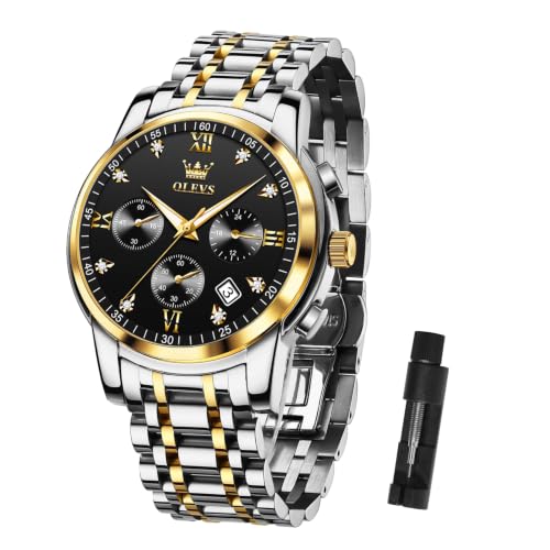 Image of OLEVS Men's Chronograph Watch, Stainless Steel Analogue Dress Black/Twotone