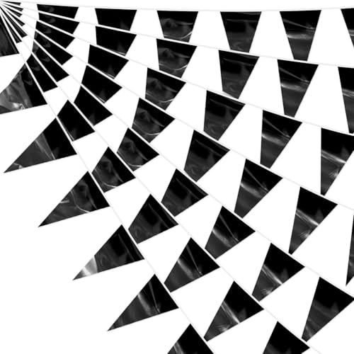 Image of 65FT Black Decorations Glitter Triangle Pennant Banner Flag Metallic Bunting Garland for Christmas Graduation Wedding Engagement Bachelorette Holiday Halloween Celebration Valentine's Party Supplies