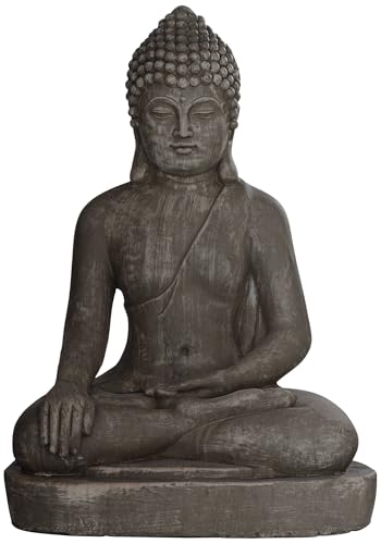 John Timberland Sitting Buddha Statue Sculpture Zen Asian Japanese Garden Decor Outdoor Front Porch Patio Yard Outside Home Balcony House Exterior Weathered Light Sandstone Finish 29 1/2' Tall
