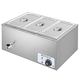 ROVSUN 21QT Electric Commercial Food Warmer, 3-Pan Steam Table Countertop, 6.9 QT/Pan Stainless Steel Bain Marie Buffet with Temperature Control & Lid for Parties, Catering, Restaurants 110V