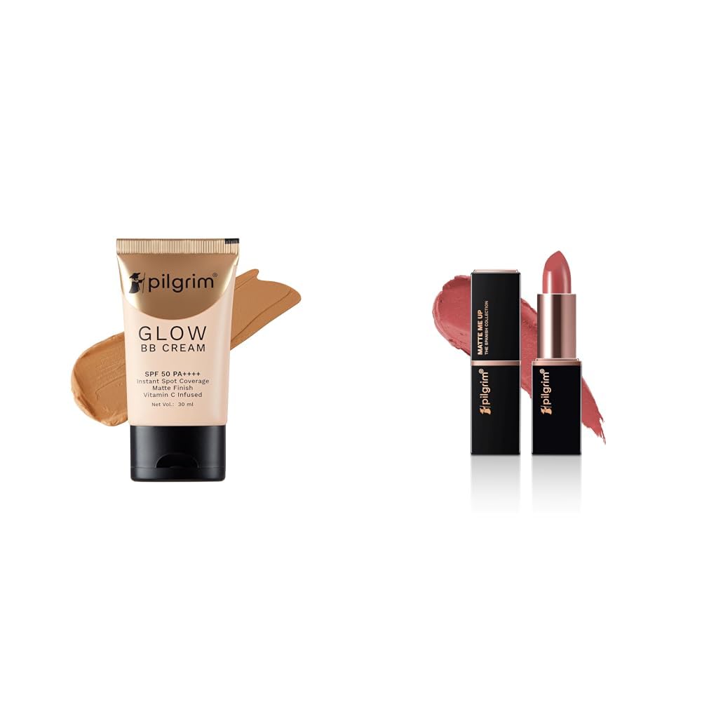 Pilgrim Almond Glow 3-In-1 Medium BB Cream SPF 50 PA++++ With Niacinamide, Hyaluronic Acid & Vit C For All Skin & Matte Me Up Bullet Lipstick 4.2g-picture-21