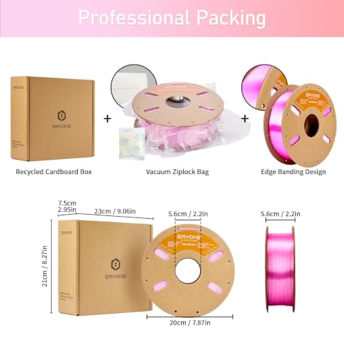 Image of ERYONE Silk Filament PLA+ 1.75mm Upgraded Shiny 3D Printer Filament, Gloss Finish, Fit Most FDM Printer Stable Printing,1kg (2.2LBS) /Spool, Pink
