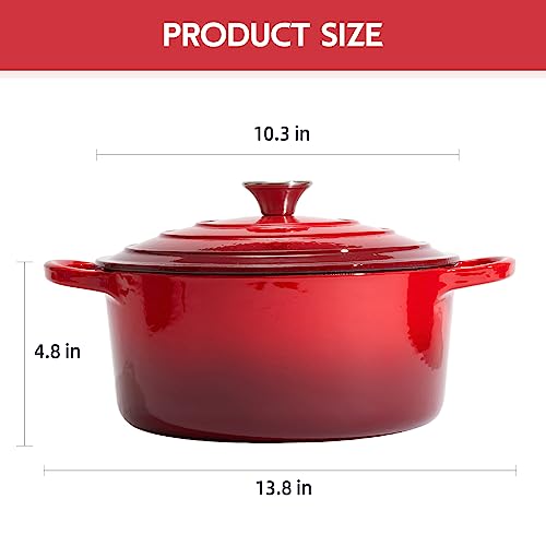 Image of 6 Quart Dutch Oven Enameled Cast Iron with Lid - Big Dual Handles - Oven Safe up to 500F - Classic Round Pot for Versatile Cooking (Red, 6 QT)