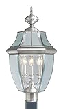 Livex Lighting 2354-91 Monterey 3 Light Outdoor Brushed Nickel Finish Solid Brass Post Head with Clear Beveled Glass
