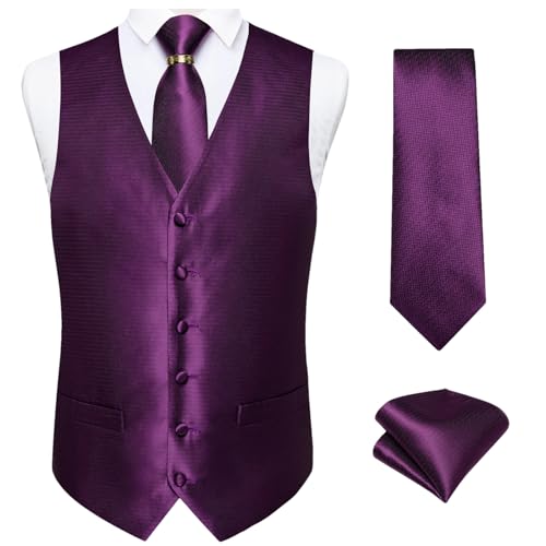 Men’s Slim Fit Suit Vest and Tie Set – Solid Color Wedding Waistcoat Suit with Decorative Gold Ring