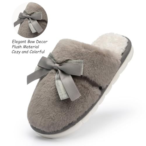 Image of GOEWY Cute Women's Memory Foam House Slippers - Fuzzy Plush Faux Fur Slippers with Bow Butterfly Tie - Anti-Skid Indoor /Outdoor Gifts for Women, Moms & Ladies