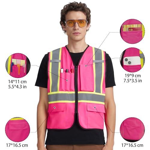 Image of A-KSAFETY High Visibility Safety Vest for Men Women with Pockets and Zipper