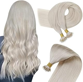 Easyouth Nano Extensions Human Hair Blonde Nano Ring Hair Extensions White Blonde Nano Hair Extensions Cold Fusion Nano Beads Hair 16 Inch 50g/50s