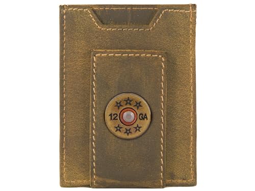 ZEP-PRO Shotshell Vintage Tan Leather Magnetic Front Pocket Wallet, Slim Stylish for Men