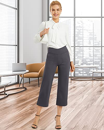 Image of G4Free Capri Pants for Women Wide Leg Yoga Dress Capris with Pockets Cross Loose Casual Work Crop Pants
