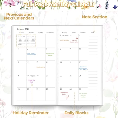 SKYDUE Pocket Calendar 2026-2027, Pocket Monthly Planner Jan 2026 - Dec 2027 for Purse, 6.7\" X 3.7\" 24-Month Small Planner, Academic Year Calendar, Compact Design with Plastic Sleeve - Thumbnail 2