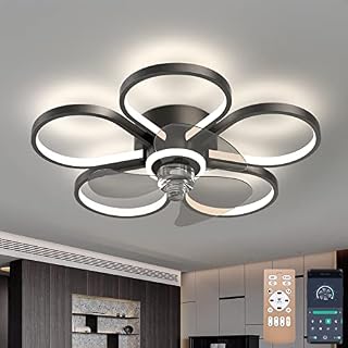 YIYUN Fan Ceiling Light Ceiling Fan with LED Lighting and Remote Control DC 6 Speed Reversible Quiet Fan Ceiling Fans Lights for Children's Rooms Living Room Bedroom Chandelier Lamp,Black