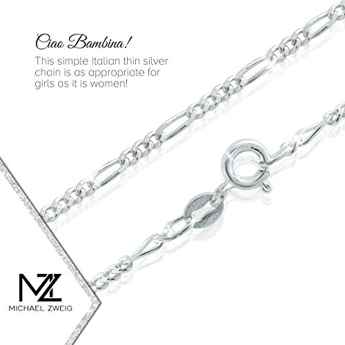 Michael Zweig 925 Sterling Silver Bracelets for Women - Figaro Chain Sterling Silver | 8 in Length, 1.5 mm Thickness with Spring Ring, Italy Tag - Image 3