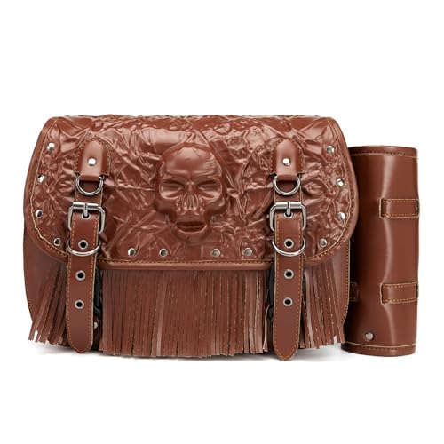 Alforja para Motocicleta Vintage con Diseño en Relieve de Calavera 3D, Bolsa Impermeable de Cuero Sintético para Manillar, Universal miniatura 1