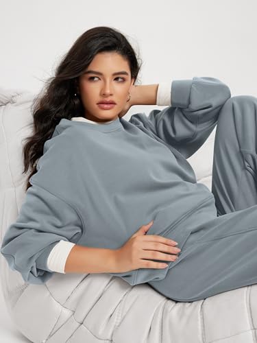Image of ODODOS Modal Soft Long Sleeve Cropped Sweatshirts for Women Oversized Crew Neck Pullover Crop Top