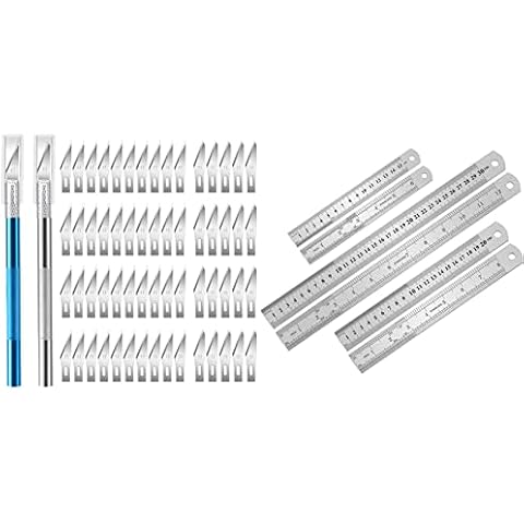 1 Hobby Knives with 60 Craft Knife Blades & 3 Stainless Steel Rulers Cover