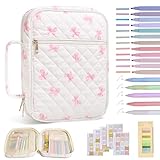 Bible Cover Case for Women Large Bible Cover with Durable Handle Quilted Bible Carrying Case for Girls Bible Study Supplies Accessories (Pink Bow, Pink Bow)