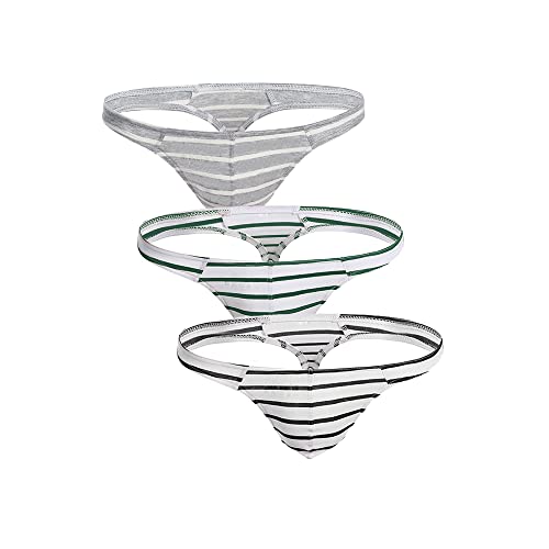 COMLIFE Men's Cotton Low Waist Striped Gay Panties Male Breathable Thongs Underwear Underpanties