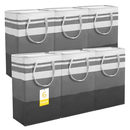 Ubamdom 6 Pack Laundry Hamper Freestanding, Large Laundry Basket, 75 L Collapsible Tall Clothes Hamper with Easy Carry Handles for Clothes, Towels in the Family and Dorm, Gradient Grey