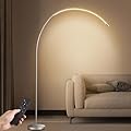 Arc Floor Lamp for Living Room, 71" Remote Control Dimmable LED Floor Lamp with 3 Color Temperatures 2700K-5000K Stepless Dimming Curved Modern Standing Tall Lamp for Bedroom Office Home (Silver)