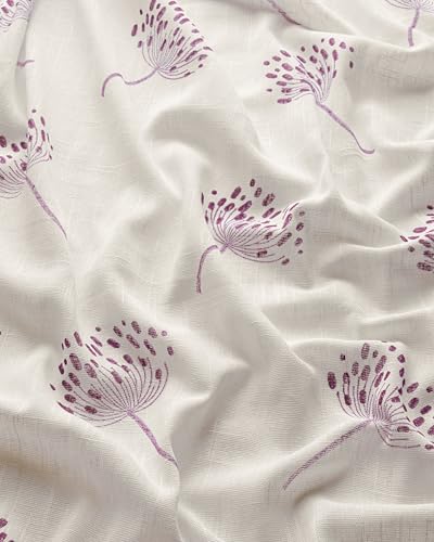 Image of THE LINEN COMPANY Cotton Linen Solid Sheer Small Window Curtain Set with Steel Eyelet Rings, 4 Feet, Wine Dandelions, Pack of 2 Pcs