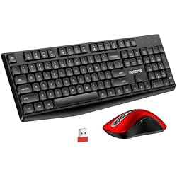 memzuoix Wireless Keyboard and Mouse Combo, 2.4G Full-Size Ergonomic Set with 1400 DPI Mouse, Lag-Free USB Receiver, 6-Month Battery Life for PC/Laptop/Windows/Mac (Black Keyboard + Red Mouse)