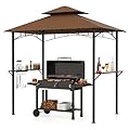 Tangkula 8x5 Ft Grill Gazebo, 2-Tier Barbecue Gazebo with 2 Shelves, 7 Hooks, Metal Frame, Outdoor Grill Canopy for Backyard Garden Poolside (Coffee)