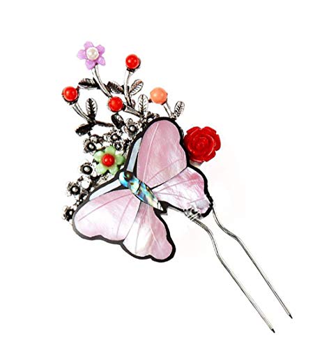 Hanbok Hair Pin binyeo Korea Traditional Girl Women Adorable Accessory Stick Butterfly Pink