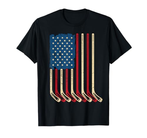 USA Flag Hockey Sticks Patriotic Youth Ice Hockey Player T-Shirt
