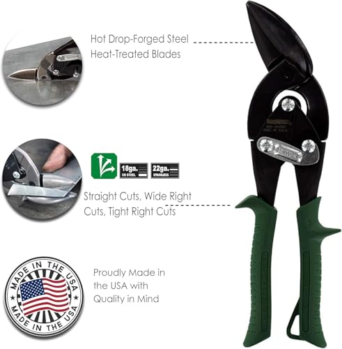 Midwest Blackout Series Aviation Snip - Right Cut Offset Tin Cutting Shears with Forged Blade & KUSH'N-Power Comfort Grips - MWT-6510RO - Image 2
