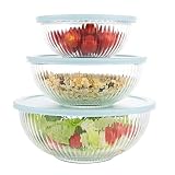 WhiteRhino Glass Mixing Bowls with Lids Set of 3(3.7QT, 2.1QT, 1.1QT),Large Kitchen Salad Bowls, Spa