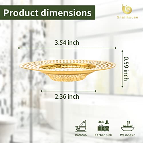 Snailhouse Shower Drain Hair Catchers, 2 Pack 3.54 Inches Stainless Steel Bathroom Drain Cover Stopper Strainer Protector, Gold #TOP5