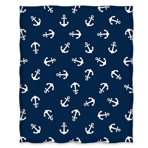 Jekeno Nautical Anchor Blanket Gifts for Men Women Boys Teens Birthday Christmas Dad Husband Son Fathers Day Presents Sea Adventure Boat Ocean Theme Navy Blue Throw Blankets 60"x80"