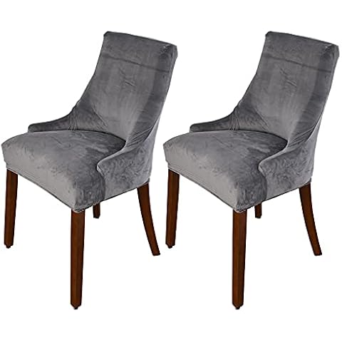 MINGPINHUIUS Velvet Wingback Chair Slipcover,Velvet Stretch Wingback Chair Cover,Sloping Arm Chair Protector Cover for Dining Room Banquet Home Decor Machine Washable Hand Washable (Dark gray, 2) Cover