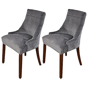MINGPINHUIUS Velvet Wingback Chair Slipcover,Velvet Stretch Wingback Chair Cover,Sloping Arm Chair Protector Cover for Dining Room Banquet Home Decor Machine Washable Hand Washable (Dark gray, 2)